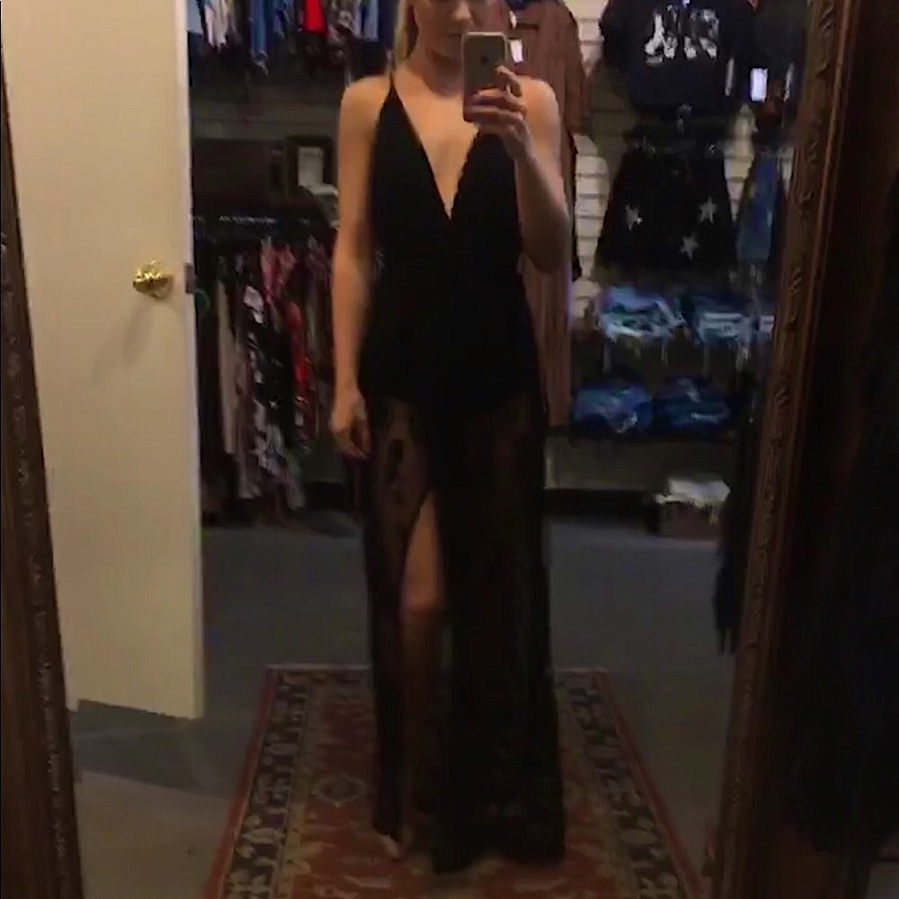 Lace maxi dress with built in bodysuit + low back